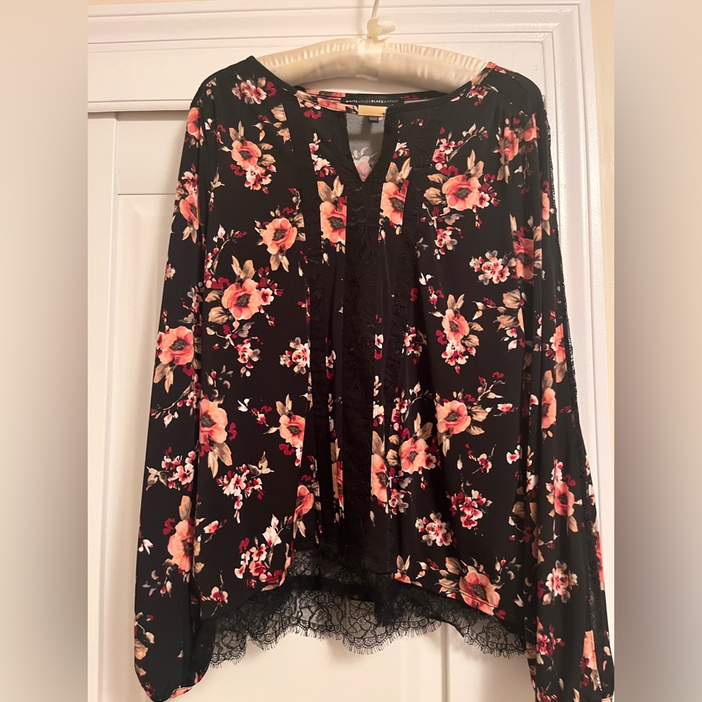 Whbm long sleeve blouse with lace edging